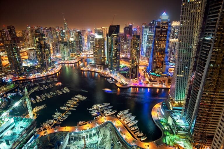Dubai Marina skyline at night